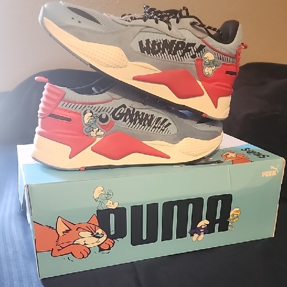 Puma Cartoon-Themed Gray and Red Sneakers